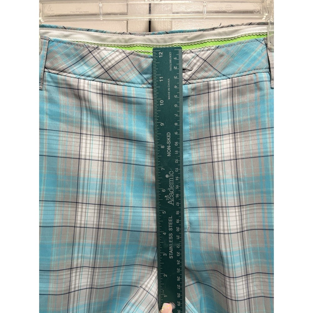 Shark Greg Norman Teal/White Plaid‎ Chino Shorts Size 40 Zip Pockets Mid Rise - Picture 2 of 6